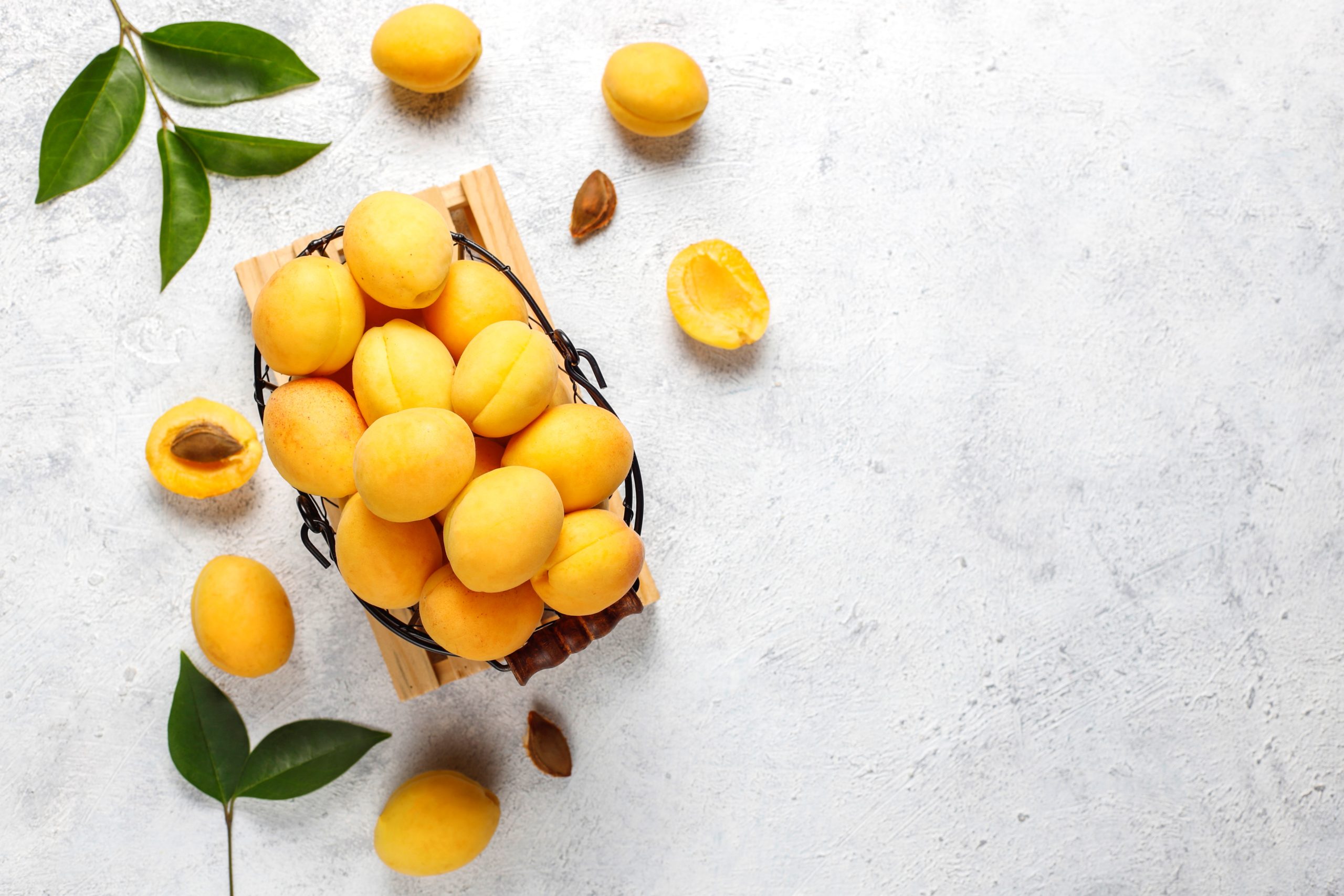 Fresh organic apricots,summer fruit,top view